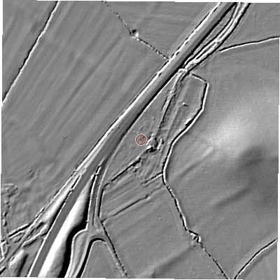 Shaded relief map of the ground around OX52PW, computed from Environment Agency LiDAR. The ground here sits at about 61 m above sea level and falls 8 m across the surrounding 800 m. Surface water reaching this point runs off ground lying to the east-north-east, 0.8 m higher.