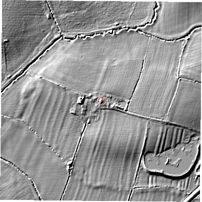 Shaded relief map of the ground around OX52UW, computed from Environment Agency LiDAR. The ground here sits at about 65 m above sea level and falls 6 m across the surrounding 800 m. Surface water reaching this point runs off ground lying to the south-west, 1.0 m higher.