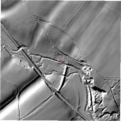 Shaded relief map of the ground around OX73AW, computed from Environment Agency LiDAR. The ground here sits at about 82 m above sea level and falls 42 m across the surrounding 800 m. Surface water reaching this point runs off ground lying to the north-east, 40.6 m higher.