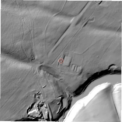 Shaded relief map of the ground around OX73EN, computed from Environment Agency LiDAR. The ground here sits at about 124 m above sea level and falls 54 m across the surrounding 800 m. Surface water reaching this point runs off ground lying to the north-west, 10.8 m higher.