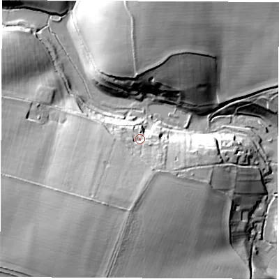 Shaded relief map of the ground around OX74DX, computed from Environment Agency LiDAR. The ground here sits at about 128 m above sea level and falls 39 m across the surrounding 800 m. Surface water reaching this point runs off ground lying to the south-west, 25.9 m higher.