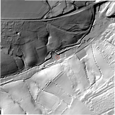 Shaded relief map of the ground around OX75JR, computed from Environment Agency LiDAR. The ground here sits at about 142 m above sea level and falls 52 m across the surrounding 800 m. Surface water reaching this point runs off ground lying to the south-east, 48.6 m higher.
