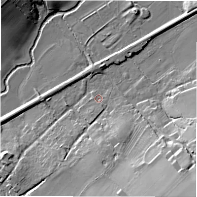 Shaded relief map of the ground around OX76AZ, computed from Environment Agency LiDAR. The ground here sits at about 94 m above sea level and falls 26 m across the surrounding 800 m. Surface water reaching this point runs off ground lying to the south-east, 23.9 m higher.