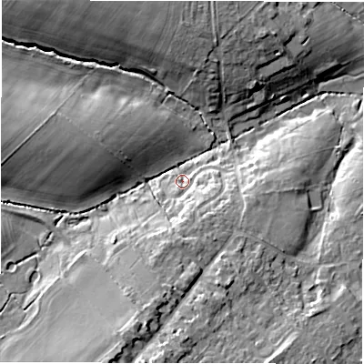 Shaded relief map of the ground around OX76JG, computed from Environment Agency LiDAR. The ground here sits at about 106 m above sea level and falls 14 m across the surrounding 800 m. Surface water reaching this point runs off ground lying to the south-south-east, 7.0 m higher.