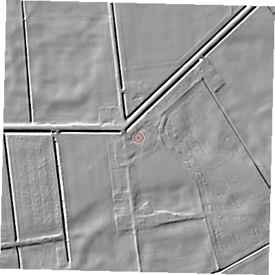 Shaded relief map of the ground around PE100BB, computed from Environment Agency LiDAR. The ground here sits at about 2 m above sea level and falls 5 m across the surrounding 800 m. Surface water reaching this point runs off ground lying to the west-north-west, 1.2 m higher.