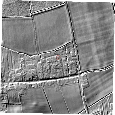 Shaded relief map of the ground around PE100HT, computed from Environment Agency LiDAR. The ground here sits at about 10 m above sea level and falls 11 m across the surrounding 800 m. Surface water reaching this point runs off ground lying to the west-south-west, 5.3 m higher.
