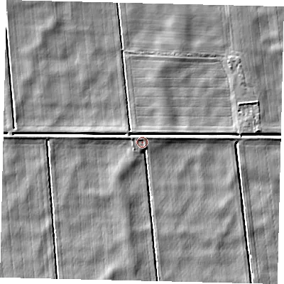 Shaded relief map of the ground around PE100UN, computed from Environment Agency LiDAR. The ground here sits at about 3 m above sea level and falls 4 m across the surrounding 800 m. Surface water reaching this point runs off ground lying to the east, 4.2 m higher.
