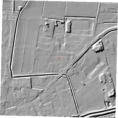 Shaded relief map of the ground around PE109HT, computed from Environment Agency LiDAR. The ground here sits at about 5 m above sea level and falls 8 m across the surrounding 800 m. Surface water reaching this point runs off ground lying to the west-south-west, 2.7 m higher.