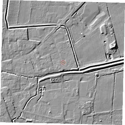 Shaded relief map of the ground around PE109LA, computed from Environment Agency LiDAR. The ground here sits at about 5 m above sea level and falls 8 m across the surrounding 800 m. Surface water reaching this point runs off ground lying to the south-south-west, 1.5 m higher.