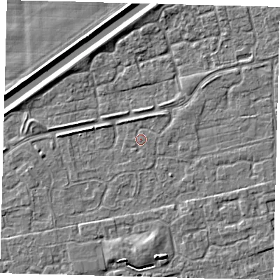 Shaded relief map of the ground around PE111AJ, computed from Environment Agency LiDAR. The ground here sits at about 3 m above sea level and falls 5 m across the surrounding 800 m. Surface water reaching this point runs off ground lying to the north-north-west, 1.1 m higher.