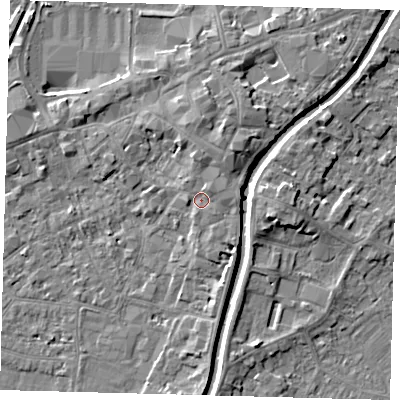 Shaded relief map of the ground around PE111AN, computed from Environment Agency LiDAR. The ground here sits at about 5 m above sea level and falls 5 m across the surrounding 800 m. Surface water reaching this point runs off ground lying to the north-north-east, 2.2 m higher.