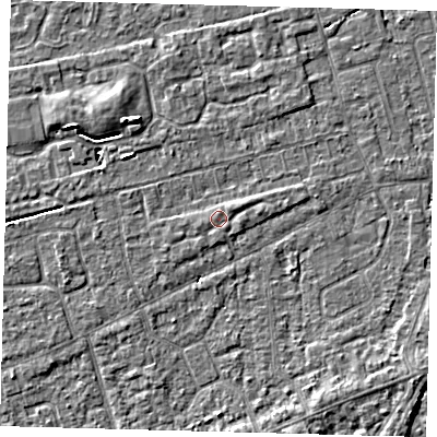 Shaded relief map of the ground around PE111BF, computed from Environment Agency LiDAR. The ground here sits at about 4 m above sea level and falls 4 m across the surrounding 800 m. Surface water reaching this point runs off ground lying to the east-north-east, 1.0 m higher.