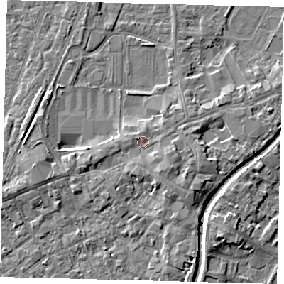 Shaded relief map of the ground around PE111BS, computed from Environment Agency LiDAR. The ground here sits at about 5 m above sea level and falls 5 m across the surrounding 800 m. Surface water reaching this point runs off ground lying to the south-south-east, 2.0 m higher.