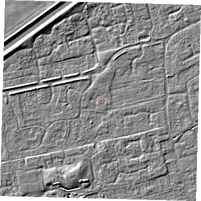 Shaded relief map of the ground around PE111ED, computed from Environment Agency LiDAR. The ground here sits at about 3 m above sea level and falls 5 m across the surrounding 800 m. Surface water reaching this point runs off ground lying to the north, 0.8 m higher.
