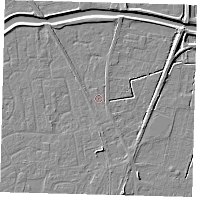 Shaded relief map of the ground around PE111GJ, computed from Environment Agency LiDAR. The ground here sits at about 3 m above sea level and falls 5 m across the surrounding 800 m. Surface water reaching this point runs off ground lying to the south, 0.8 m higher.