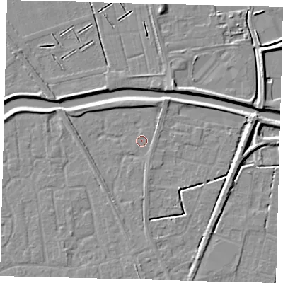 Shaded relief map of the ground around PE111GR, computed from Environment Agency LiDAR. The ground here sits at about 3 m above sea level and falls 5 m across the surrounding 800 m. Surface water reaching this point runs off ground lying to the south-south-west, 1.5 m higher.