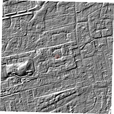 Shaded relief map of the ground around PE111GS, computed from Environment Agency LiDAR. The ground here sits at about 3 m above sea level and falls 4 m across the surrounding 800 m. Surface water reaching this point runs off ground lying to the east-south-east, 0.9 m higher.