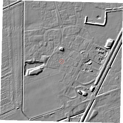 Shaded relief map of the ground around PE111GU, computed from Environment Agency LiDAR. The ground here sits at about 3 m above sea level and falls 11 m across the surrounding 800 m. Surface water reaching this point runs off ground lying to the north, 3.9 m higher.