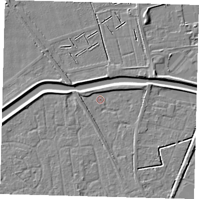 Shaded relief map of the ground around PE111GW, computed from Environment Agency LiDAR. The ground here sits at about 3 m above sea level and falls 4 m across the surrounding 800 m. Surface water reaching this point runs off ground lying to the north, 2.0 m higher.