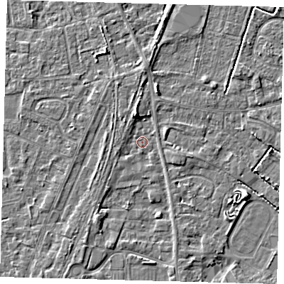 Shaded relief map of the ground around PE111GZ, computed from Environment Agency LiDAR. The ground here sits at about 3 m above sea level and falls 5 m across the surrounding 800 m. Surface water reaching this point runs off ground lying to the west-south-west, 1.1 m higher.