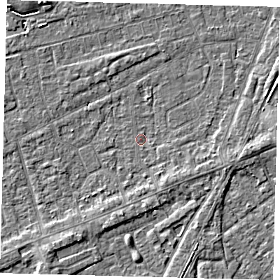 Shaded relief map of the ground around PE111HD, computed from Environment Agency LiDAR. The ground here sits at about 3 m above sea level and falls 4 m across the surrounding 800 m. Surface water reaching this point runs off ground lying to the east-north-east, 2.8 m higher.