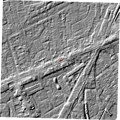 Shaded relief map of the ground around PE111HE, computed from Environment Agency LiDAR. The ground here sits at about 4 m above sea level and falls 4 m across the surrounding 800 m. Surface water reaching this point runs off ground lying to the south-south-east, 0.9 m higher.