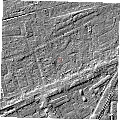 Shaded relief map of the ground around PE111HF, computed from Environment Agency LiDAR. The ground here sits at about 3 m above sea level and falls 4 m across the surrounding 800 m. Surface water reaching this point runs off ground lying to the west-south-west, 0.9 m higher.