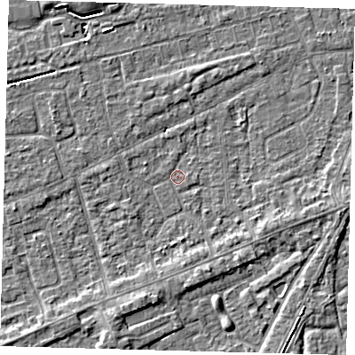 Shaded relief map of the ground around PE111HG, computed from Environment Agency LiDAR. The ground here sits at about 3 m above sea level and falls 4 m across the surrounding 800 m. Surface water reaching this point runs off ground lying to the south-west, 1.2 m higher.