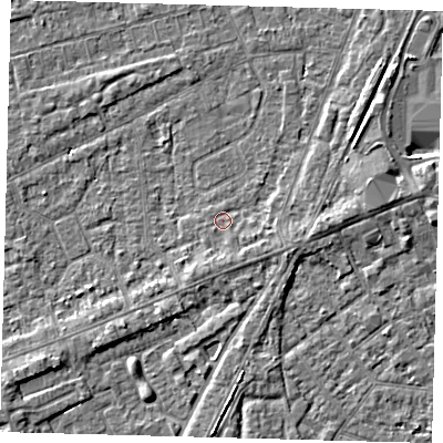 Shaded relief map of the ground around PE111HJ, computed from Environment Agency LiDAR. The ground here sits at about 3 m above sea level and falls 4 m across the surrounding 800 m. Surface water reaching this point runs off ground lying to the south-south-east, 0.8 m higher.