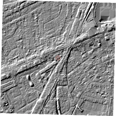 Shaded relief map of the ground around PE111HL, computed from Environment Agency LiDAR. The ground here sits at about 4 m above sea level and falls 4 m across the surrounding 800 m. Surface water reaching this point runs off ground lying to the north-east, 1.2 m higher.