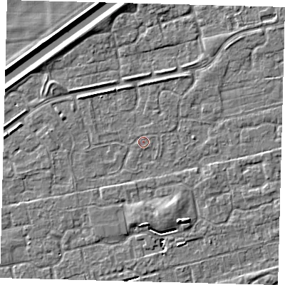Shaded relief map of the ground around PE111HU, computed from Environment Agency LiDAR. The ground here sits at about 3 m above sea level and falls 5 m across the surrounding 800 m. The ground contributing surface water to this point lies to the south-east.