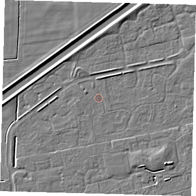 Shaded relief map of the ground around PE111HW, computed from Environment Agency LiDAR. The ground here sits at about 3 m above sea level and falls 6 m across the surrounding 800 m. Surface water reaching this point runs off ground lying to the south-south-east, 0.6 m higher.