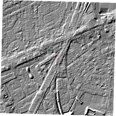 Shaded relief map of the ground around PE111HZ, computed from Environment Agency LiDAR. The ground here sits at about 4 m above sea level and falls 8 m across the surrounding 800 m. Surface water reaching this point runs off ground lying to the north-north-east, 1.3 m higher.