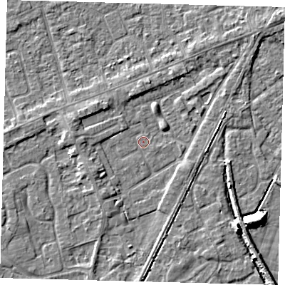 Shaded relief map of the ground around PE111JE, computed from Environment Agency LiDAR. The ground here sits at about 3 m above sea level and falls 9 m across the surrounding 800 m. Surface water reaching this point runs off ground lying to the west-south-west, 2.6 m higher.