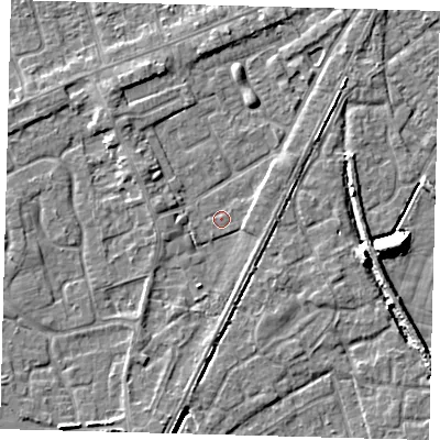 Shaded relief map of the ground around PE111JF, computed from Environment Agency LiDAR. The ground here sits at about 3 m above sea level and falls 9 m across the surrounding 800 m. Surface water reaching this point runs off ground lying to the south-west, 0.9 m higher.