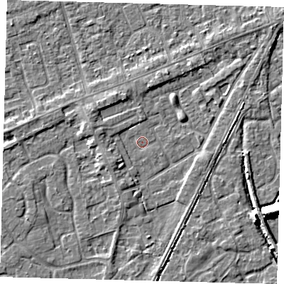 Shaded relief map of the ground around PE111JG, computed from Environment Agency LiDAR. The ground here sits at about 3 m above sea level and falls 9 m across the surrounding 800 m. Surface water reaching this point runs off ground lying to the south-west, 2.6 m higher.