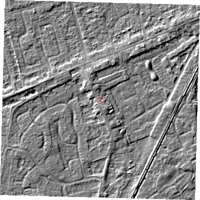 Shaded relief map of the ground around PE111JJ, computed from Environment Agency LiDAR. The ground here sits at about 5 m above sea level and falls 3 m across the surrounding 800 m. Surface water reaching this point runs off ground lying to the south-south-east, 1.1 m higher.