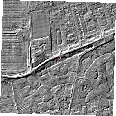 Shaded relief map of the ground around PE111JR, computed from Environment Agency LiDAR. The ground here sits at about 3 m above sea level and falls 3 m across the surrounding 800 m. Surface water reaching this point runs off ground lying to the east-north-east, 1.7 m higher.