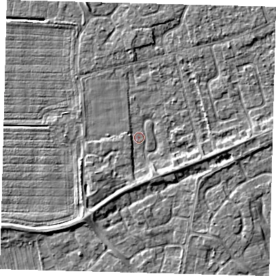 Shaded relief map of the ground around PE111JS, computed from Environment Agency LiDAR. The ground here sits at about 3 m above sea level and falls 4 m across the surrounding 800 m. Surface water reaching this point runs off ground lying to the east-south-east, 2.0 m higher.