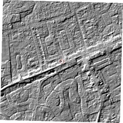 Shaded relief map of the ground around PE111JW, computed from Environment Agency LiDAR. The ground here sits at about 3 m above sea level and falls 3 m across the surrounding 800 m. Surface water reaching this point runs off ground lying to the south-west, 1.6 m higher.