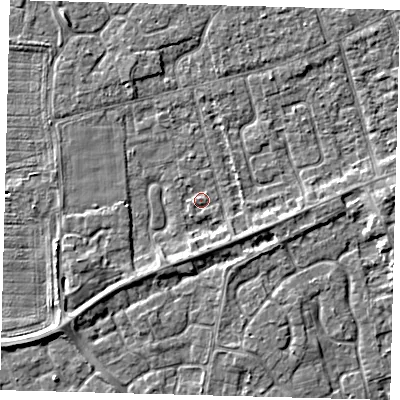 Shaded relief map of the ground around PE111LD, computed from Environment Agency LiDAR. The ground here sits at about 3 m above sea level and falls 4 m across the surrounding 800 m. Surface water reaching this point runs off ground lying to the south-east, 2.0 m higher.