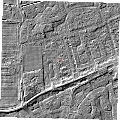 Shaded relief map of the ground around PE111LE, computed from Environment Agency LiDAR. The ground here sits at about 3 m above sea level and falls 4 m across the surrounding 800 m. Surface water reaching this point runs off ground lying to the south-south-east, 2.0 m higher.