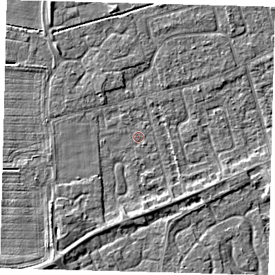 Shaded relief map of the ground around PE111LF, computed from Environment Agency LiDAR. The ground here sits at about 3 m above sea level and falls 4 m across the surrounding 800 m. Surface water reaching this point runs off ground lying to the south-south-east, 2.0 m higher.