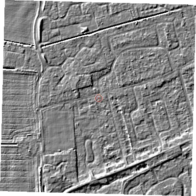 Shaded relief map of the ground around PE111LG, computed from Environment Agency LiDAR. The ground here sits at about 3 m above sea level and falls 4 m across the surrounding 800 m. Surface water reaching this point runs off ground lying to the south-south-east, 2.0 m higher.