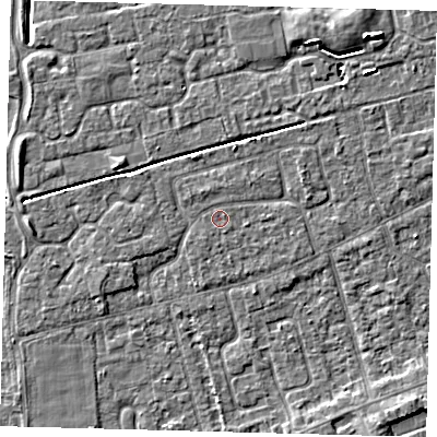Shaded relief map of the ground around PE111LH, computed from Environment Agency LiDAR. The ground here sits at about 3 m above sea level and falls 6 m across the surrounding 800 m. The ground contributing surface water to this point lies to the south-east.