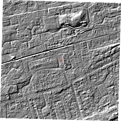 Shaded relief map of the ground around PE111LL, computed from Environment Agency LiDAR. The ground here sits at about 3 m above sea level and falls 5 m across the surrounding 800 m. Surface water reaching this point runs off ground lying to the east, 1.0 m higher.