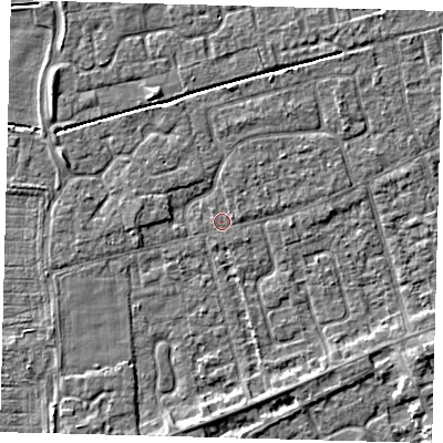 Shaded relief map of the ground around PE111LN, computed from Environment Agency LiDAR. The ground here sits at about 3 m above sea level and falls 4 m across the surrounding 800 m. Surface water reaching this point runs off ground lying to the south-east, 2.7 m higher.