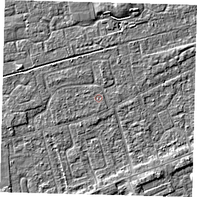 Shaded relief map of the ground around PE111LR, computed from Environment Agency LiDAR. The ground here sits at about 3 m above sea level and falls 5 m across the surrounding 800 m. The ground contributing surface water to this point lies to the south-south-west.