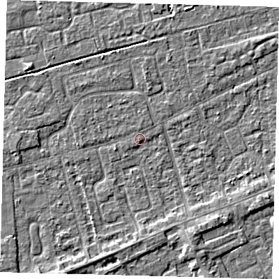 Shaded relief map of the ground around PE111LT, computed from Environment Agency LiDAR. The ground here sits at about 3 m above sea level and falls 3 m across the surrounding 800 m. Surface water reaching this point runs off ground lying to the east-south-east, 0.9 m higher.
