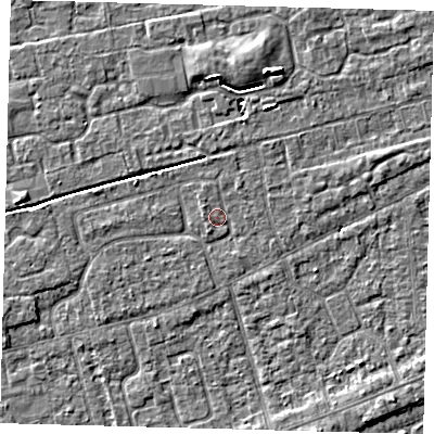 Shaded relief map of the ground around PE111LU, computed from Environment Agency LiDAR. The ground here sits at about 3 m above sea level and falls 5 m across the surrounding 800 m. Surface water reaching this point runs off ground lying to the north-west, 1.0 m higher.